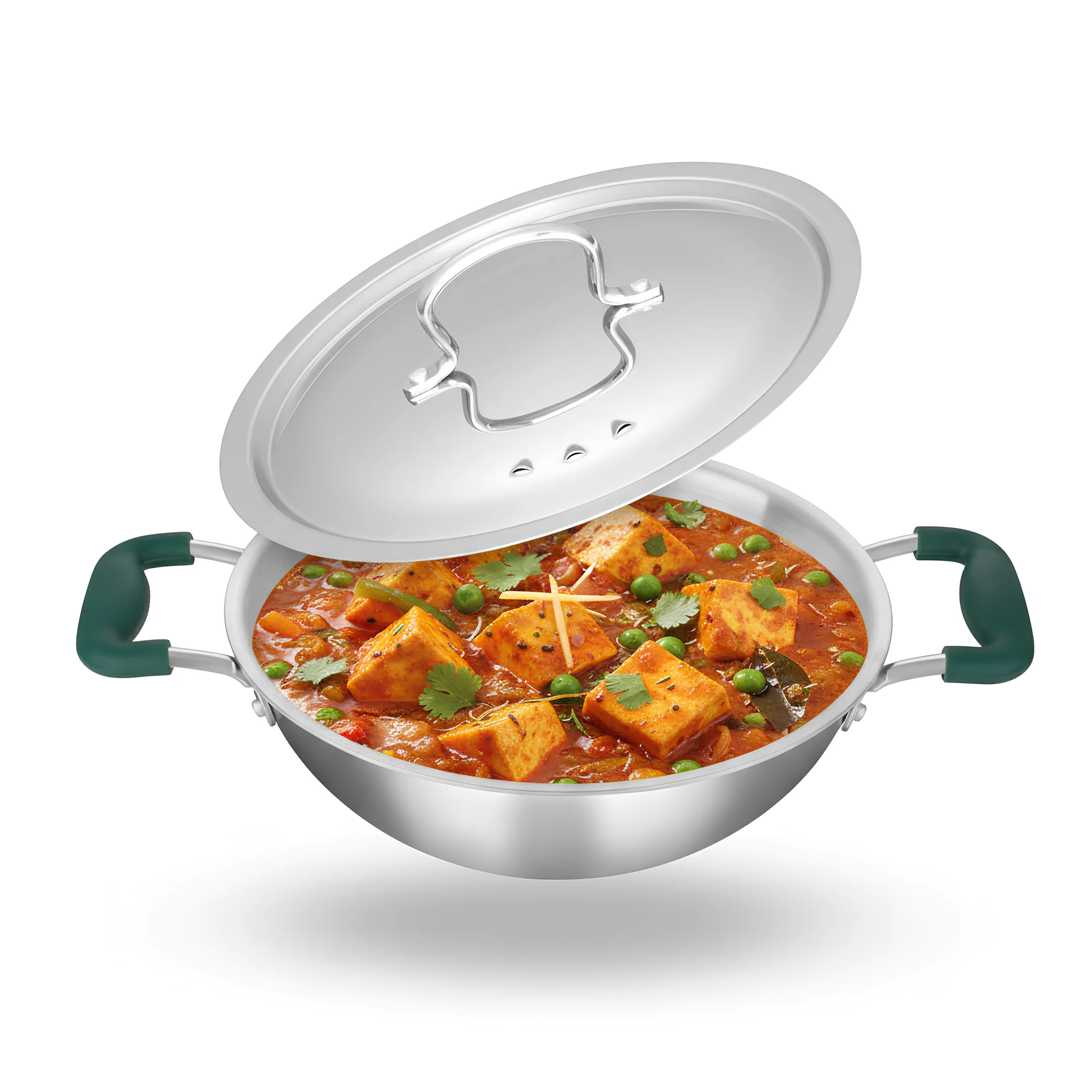 AI-generated lifestyle variant of the Zira kadai master with paneer curry added, created by Zira in Midjourney