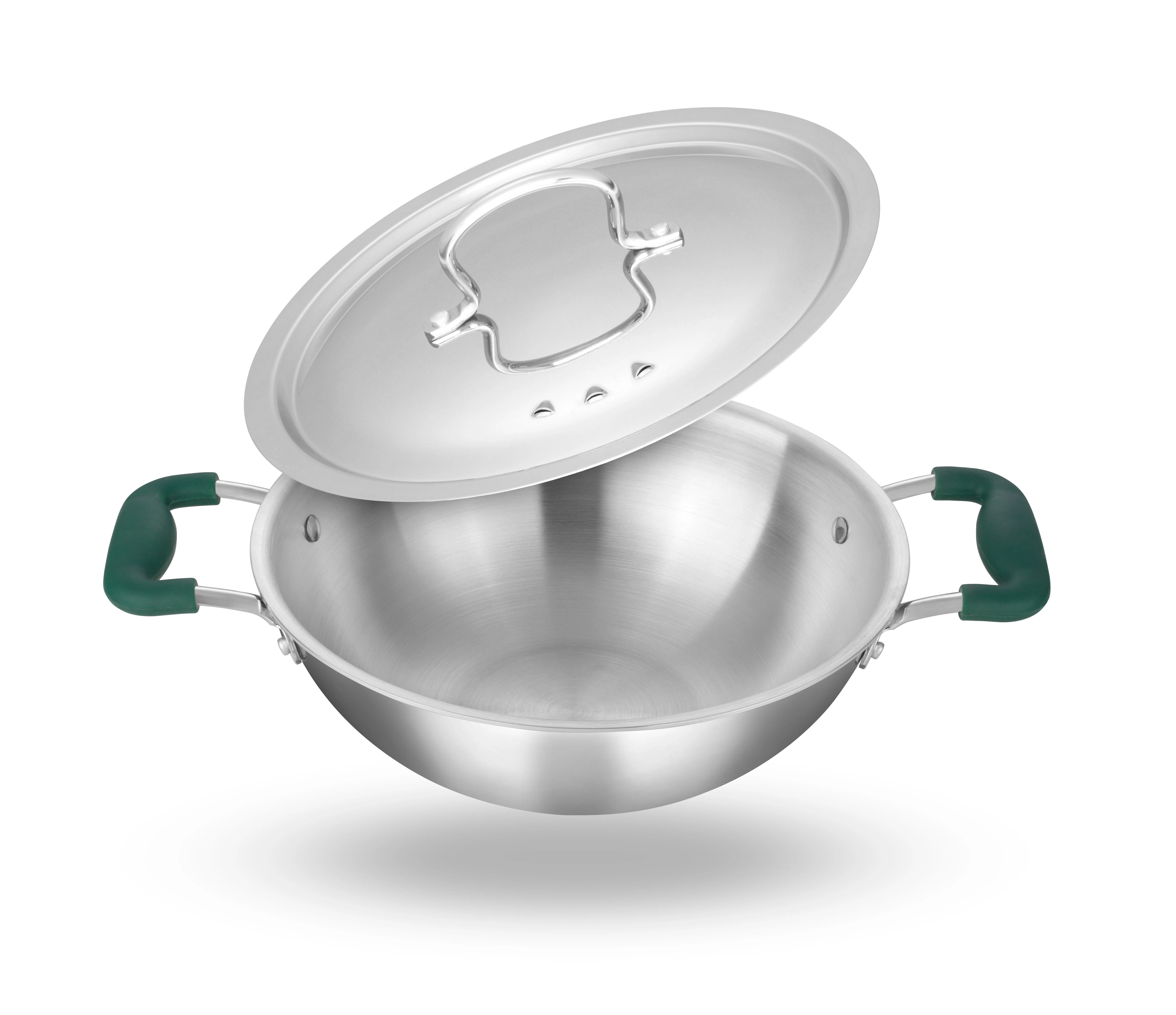 Zira triply stainless steel kadai with hovering lid — white-background listing photograph