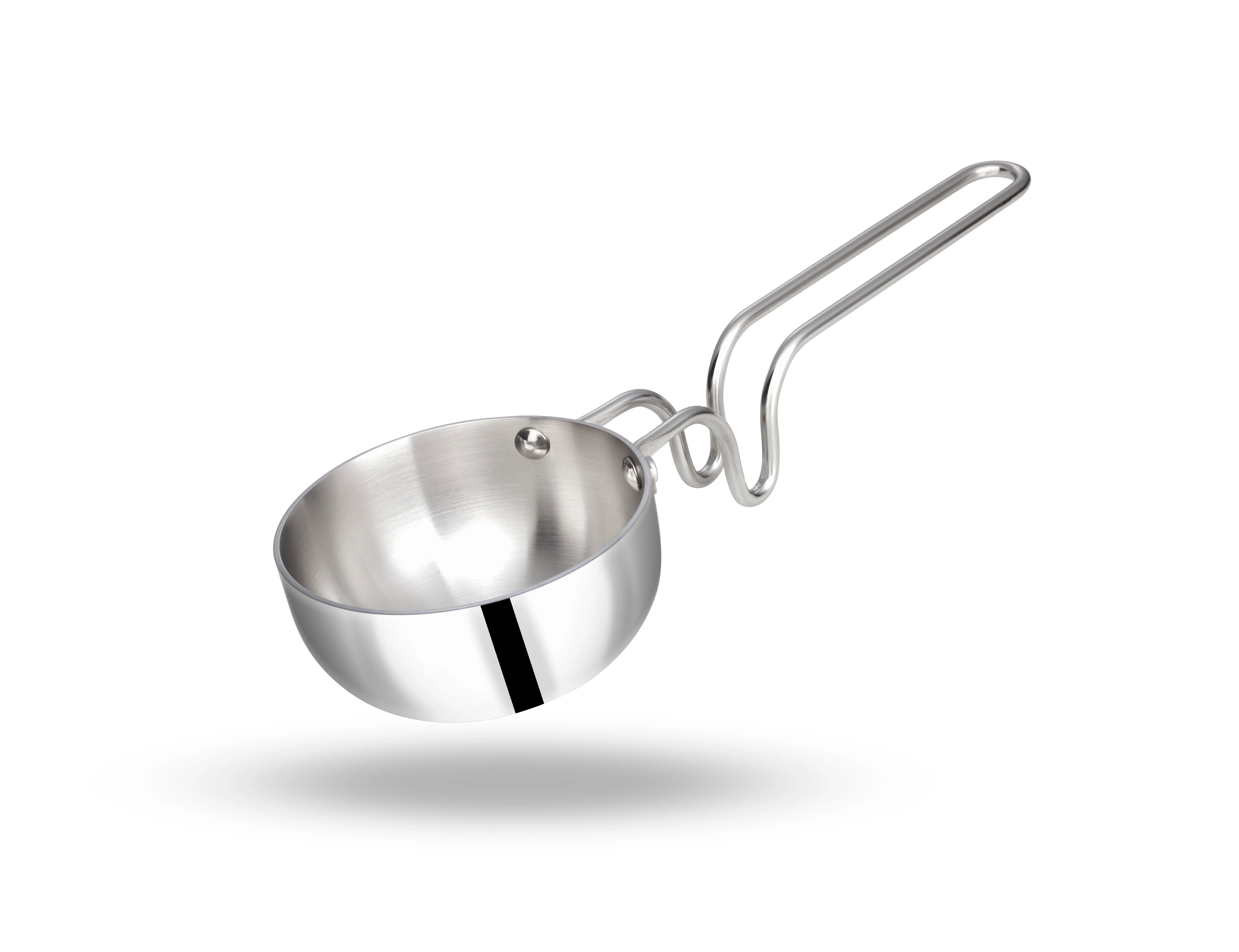 Zira triply tadka pan with steel wire handle — white-background product photograph