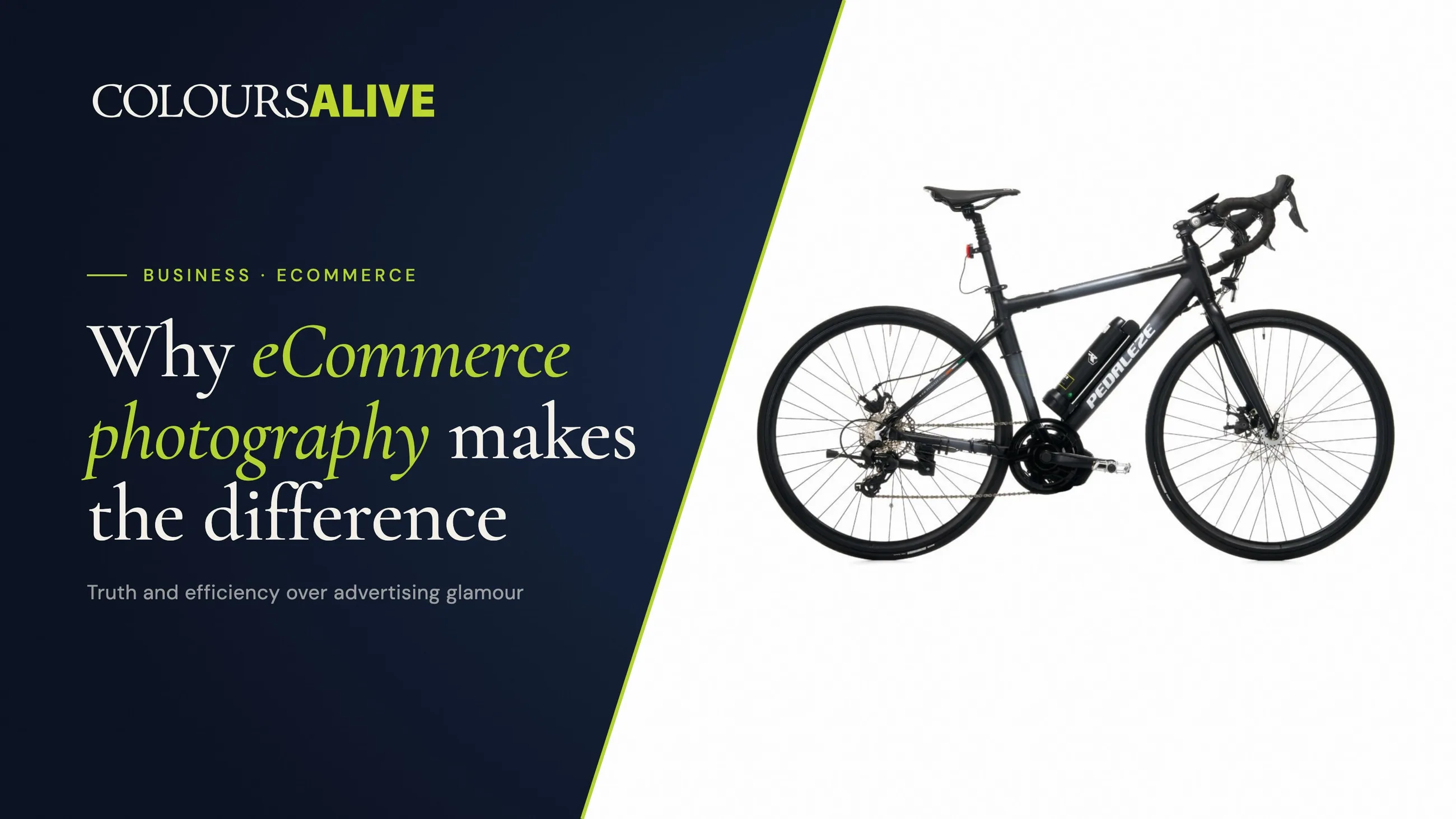 Why eCommerce photography makes the difference, beside a studio photograph of a Pedaleze electric road bike on white