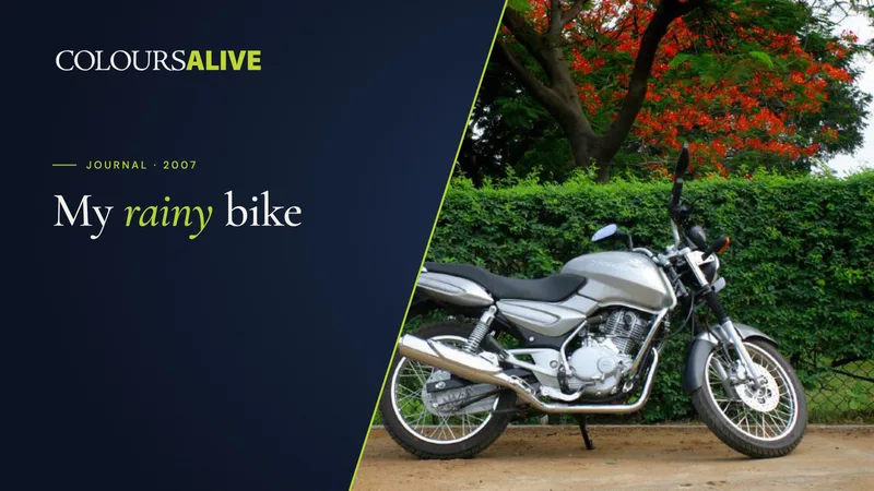 My rainy bike, beside a photograph of a silver 150cc Bajaj Pulsar motorbike, photographed when almost new