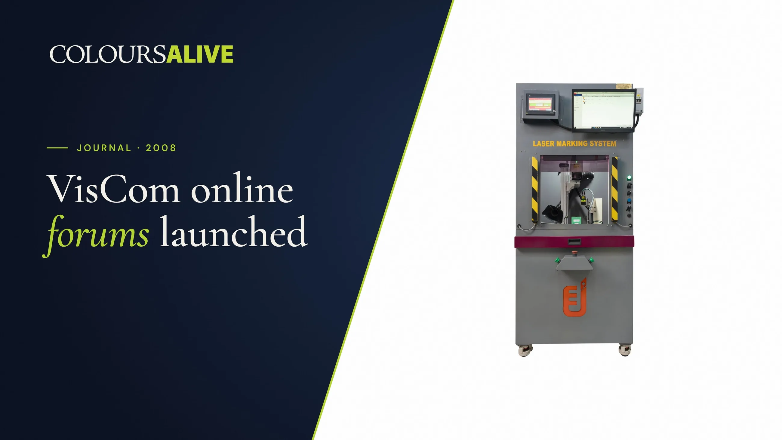 VisCom online forums launched, beside a studio photograph of a Besmak laser marking machine on white