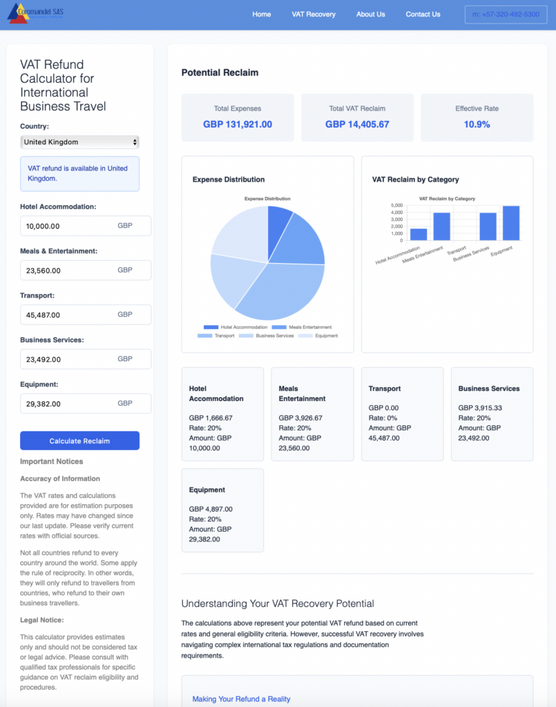 VAT Reclaim Calculator by Coromandel SAS. Use it for free to find out how much of your expenses you could potentially get back!